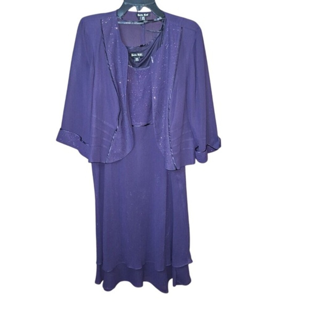 Dana Kay‎ Womens Purple Chiffon Beaded Jacket and Dress 24W Sparkle
